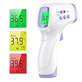 IDOIT Fieberthermometer Kontaktlos Infrarot Thermometer Baby Erwachsene, Digital Fieber Thermometer innen außen Stirnthermometer mit hoher Messgenauigkeit, 99 Datensätze, 3-farbiger Fieberalarm