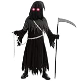 Spooktacular Creations Sensenmann Kostüm für Kinder Sensenmann Halloween Kostüm Jungen Grim Reaper Boy Costume Cosplay Outfit Halloween Party M 8-10 Jahre