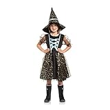 Kostümplanet® Hexenkostüm Kinder mit Hut Mädchen Hexen Kostüm Halloween Hexe (98, Schwarz-Blau)