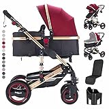 Daliya Bambimo 2in1 Kinderwagen - Kombikinderwagen 9-Teiliges Set incl. Babywanne & Sportsitz/Buggy - 1-Klick-System/Alu-Rahmen/Voll-Gummireifen/Sonnenschutz/Getränkehalter in Bordeaux-Rot