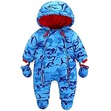 Baby Winter Overall Mit Kapuze Jungen Schneeanzüge mit Handschuhen und Füßlinge Warm Kleidungsset 3-6 Monate