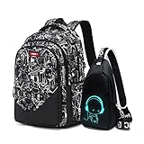 Asge Schulrucksack Jungen Teenager Nylon Groß Schultaschen Mädchen Ranzen Kinder Rucksäcke Druck Schulranzen für 8-16 Jahre School Bags for Boys Wasserdicht Schulranzen