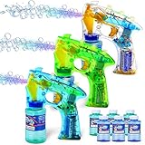 JOYIN 3 Seifenblasen Pistolen für Kinder, LED Seifenblasenpistole mit 6 Seifenblasen Flüssigkeit, Bubble Gun für Bubble Party Gefälligkeiten, Sommerspielzeug, Outdoor und Indoor Aktivitäten